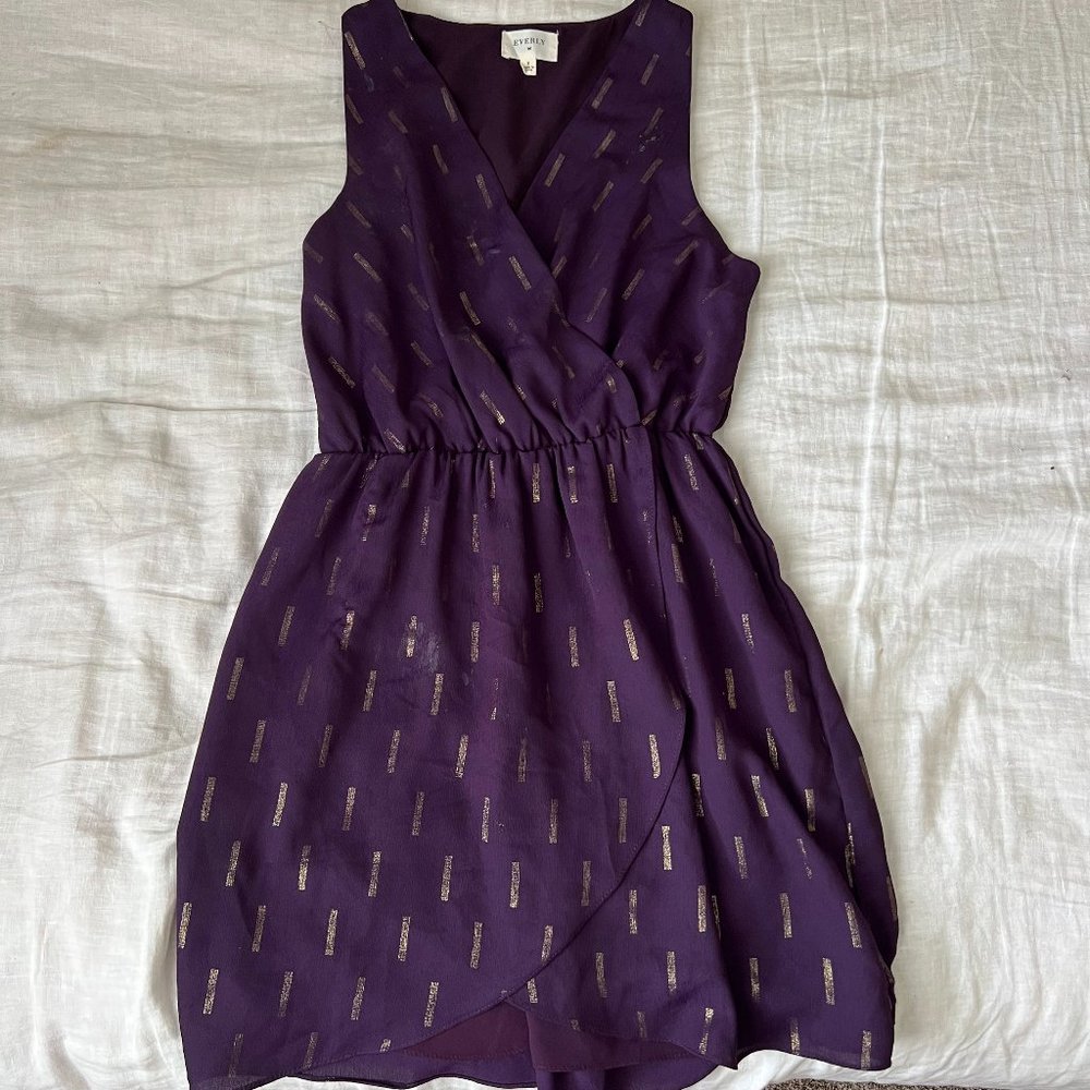 Everly Boutique Purple Mini Dress with Gold Detailing
